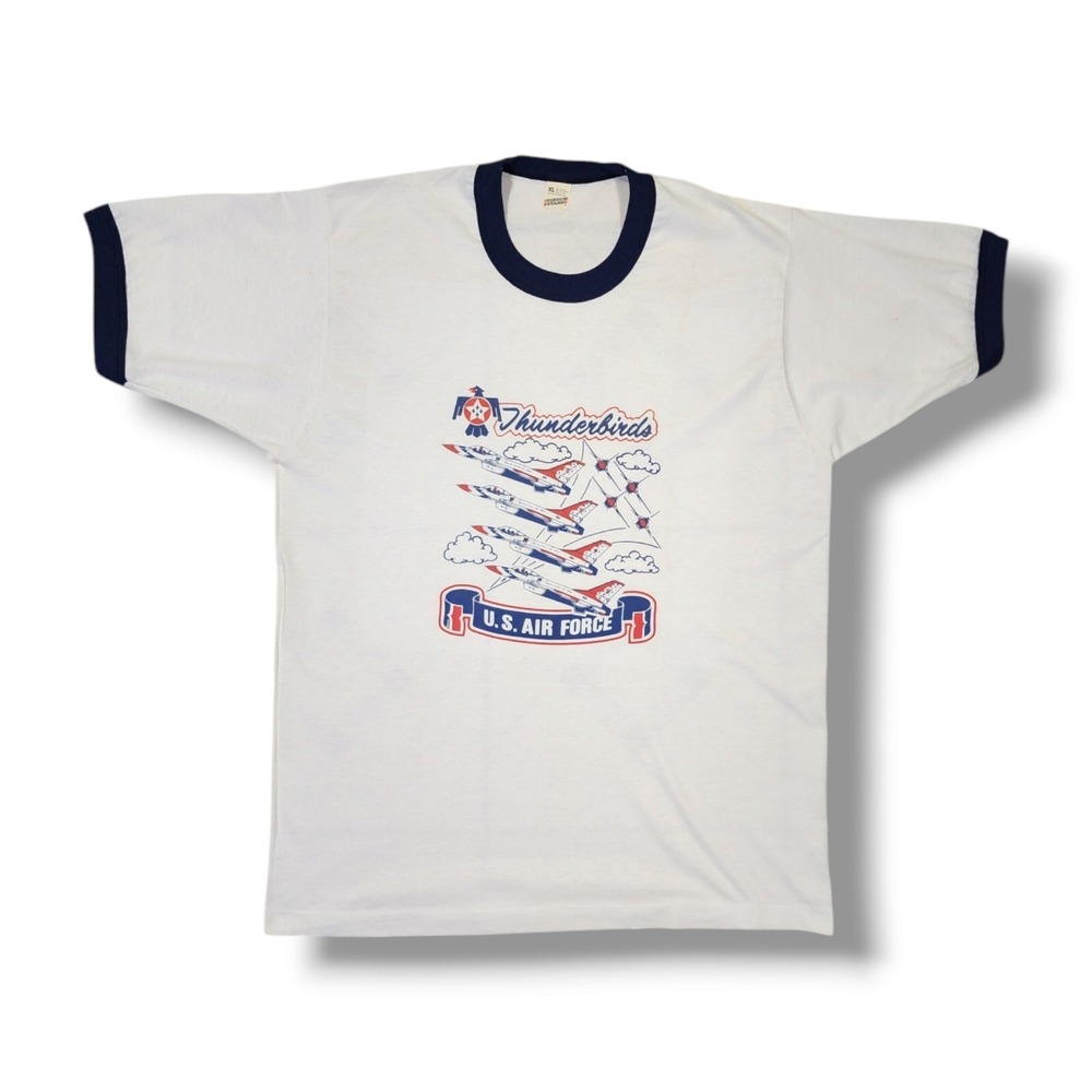 Vintage Screen Stars 80s US Air Force Thunderbirds Ringer White T-Shirt Men' XL